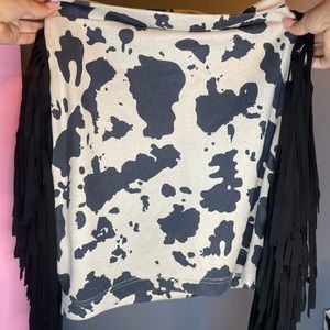 Cow Print Fringe Mini Skirt